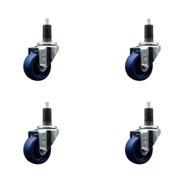 3'' SS Solid Poly Wheel Swivel 1-1/4'' Expanding Stem Caster Set, 4PK